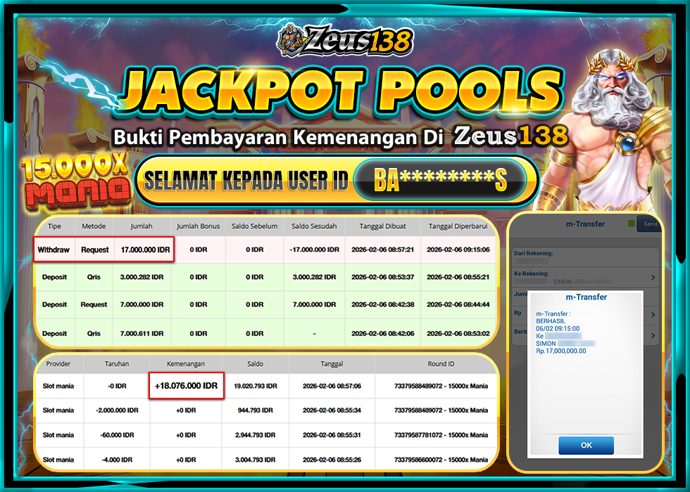 ZEUS138 15000X MANIA Rp17,000,000